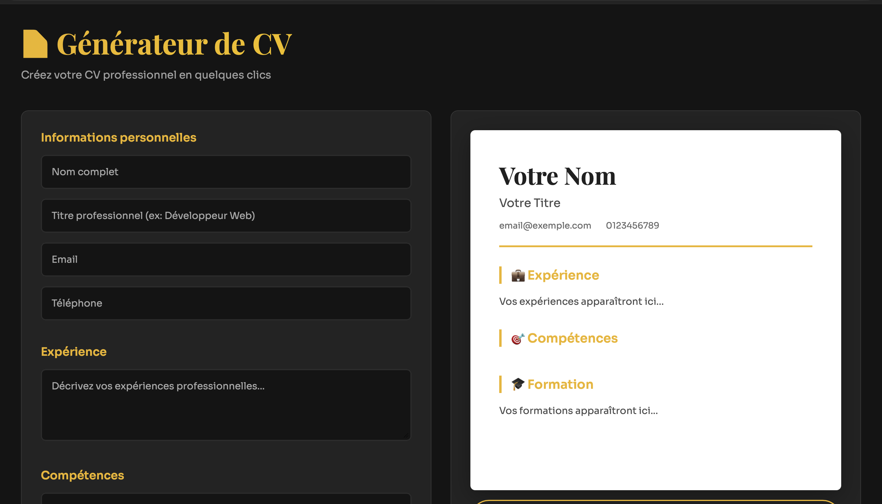 générateur de cv prototype